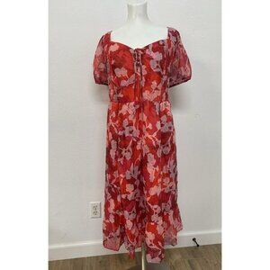 NWT Torrid Lined Lace Up Sweetheart neckline Dress Size 2X Floral Ruffle Smocked